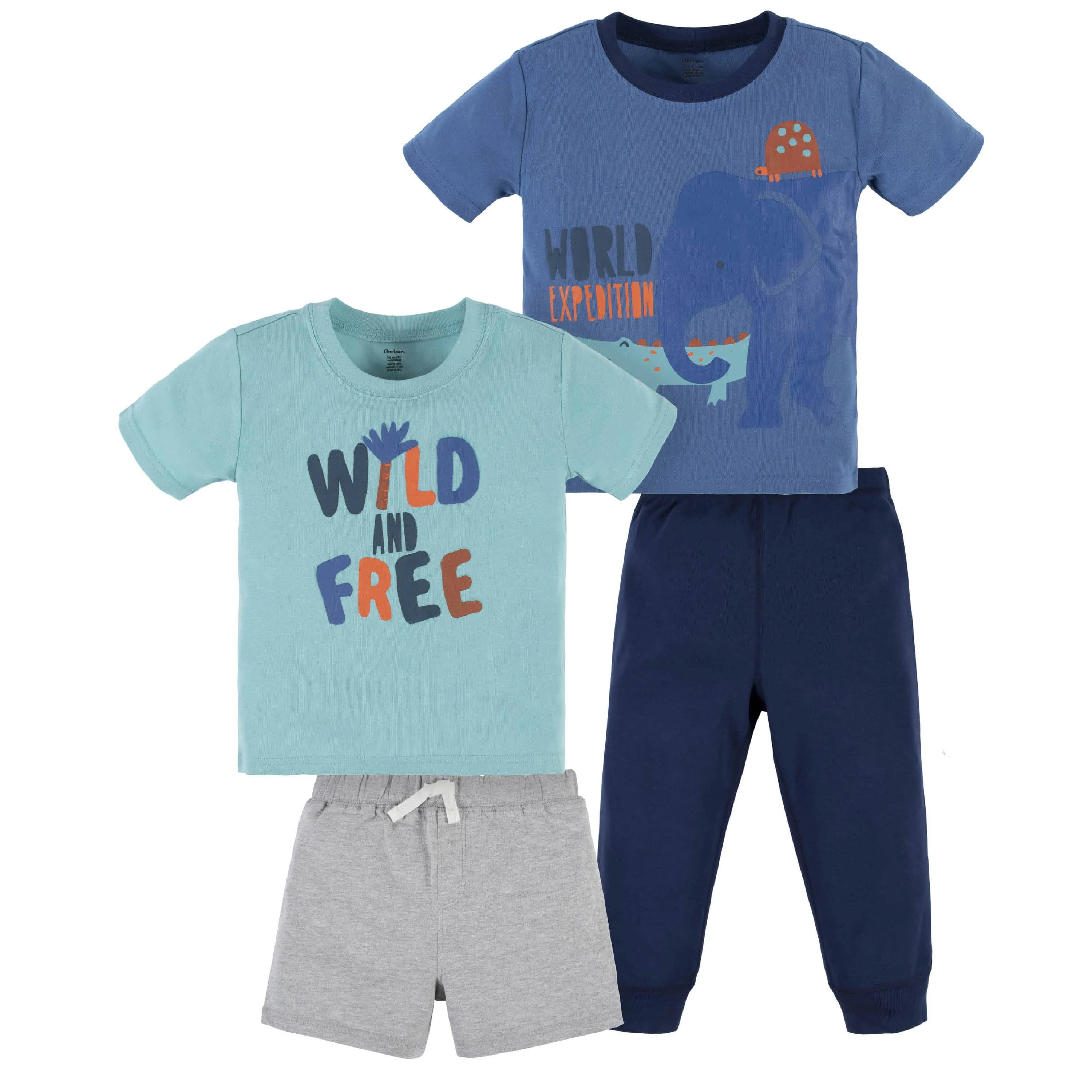 4-Piece Infant & Toddler Boys Wild & Free Tees, Shorts & Pants Set