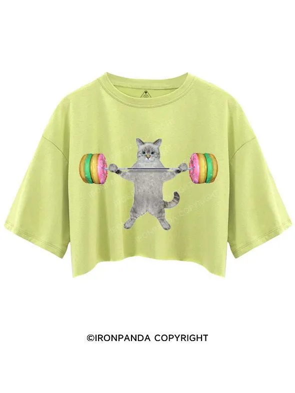 A CAT LIFTS DONUT BARBELL CROP TOPS