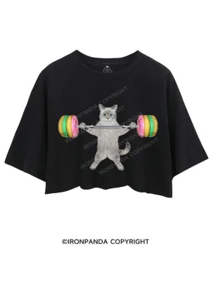 A CAT LIFTS DONUT BARBELL CROP TOPS