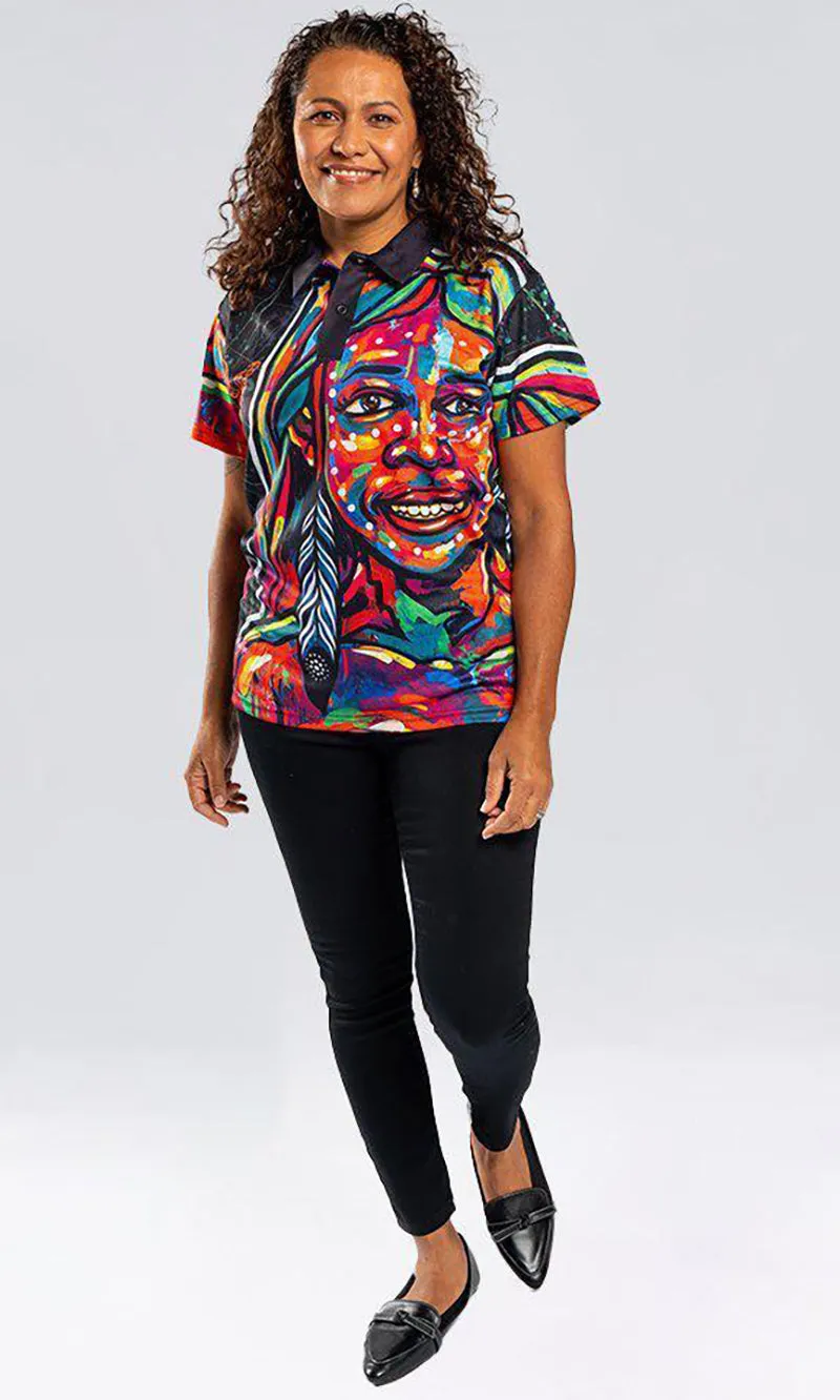 Aboriginal Art Ladies Fitted Polo Nature Girl Spirit