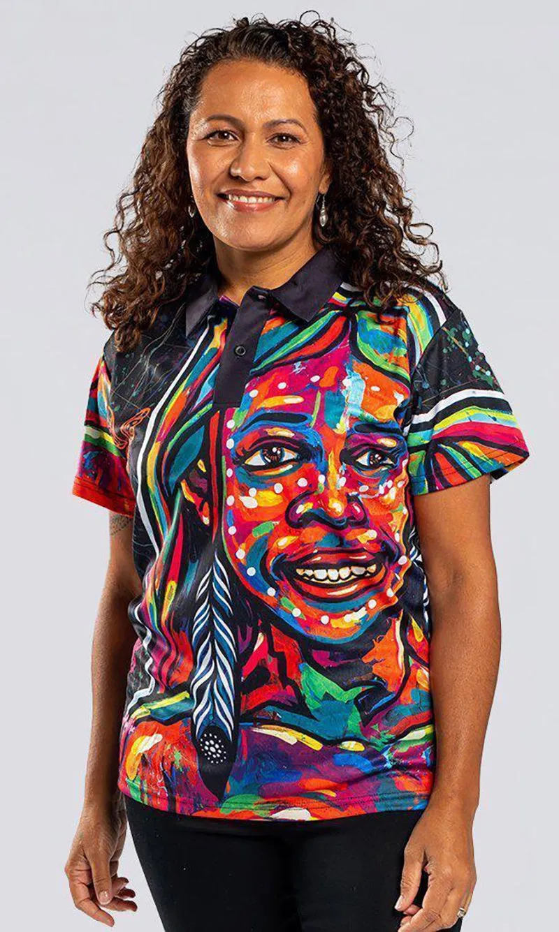 Aboriginal Art Ladies Fitted Polo Nature Girl Spirit