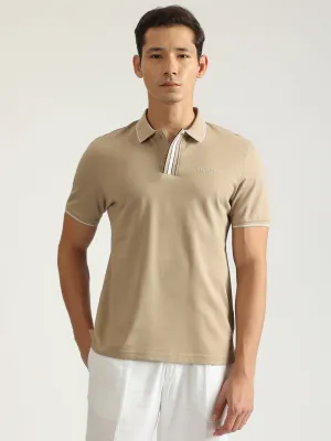 Antony Morato Men Beige Solid Collared Short Sleeves Polo T-Shirt