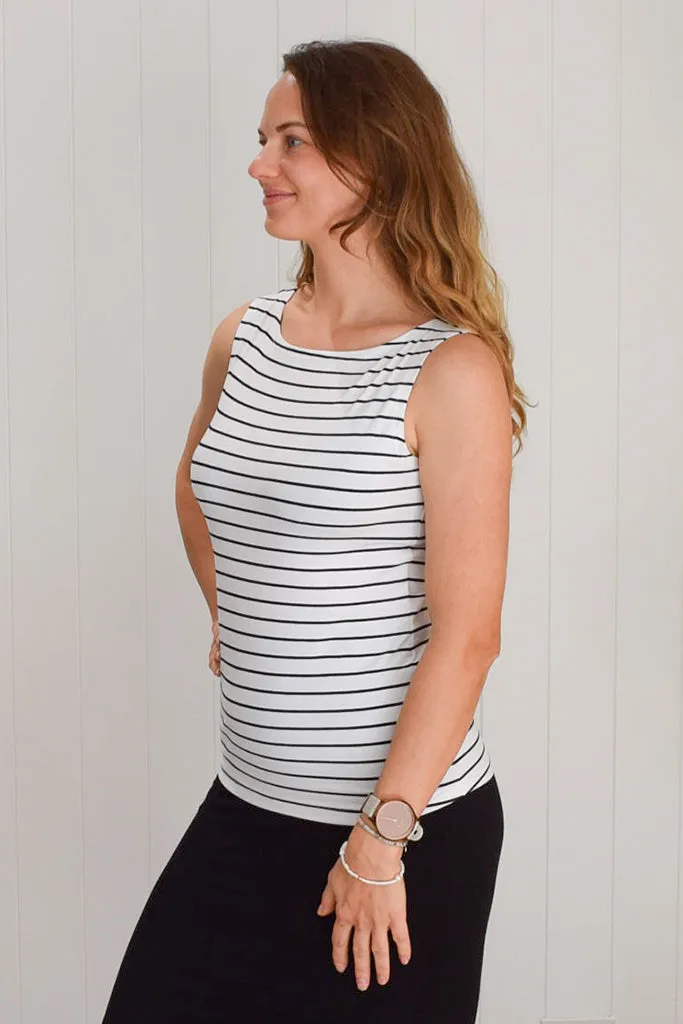 Bamboo Shell Top - White & Black Stripe