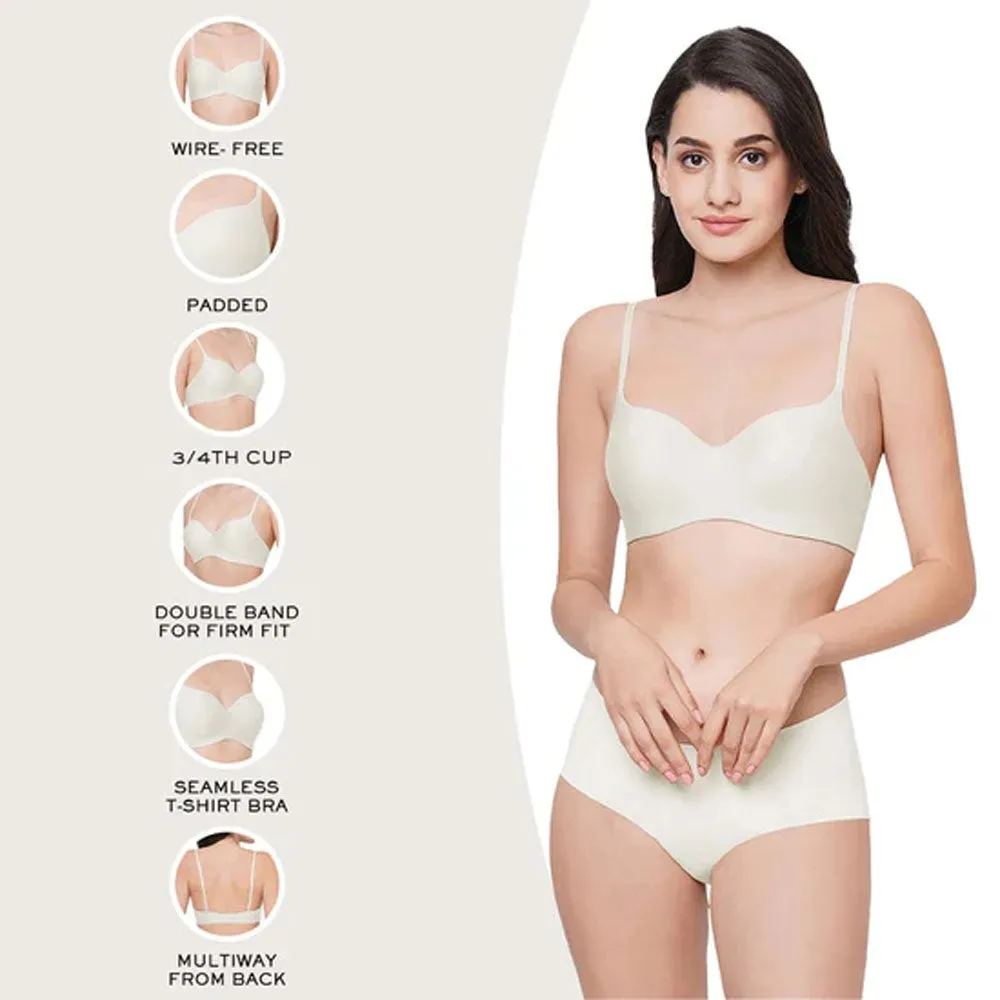 Basic Mold Padded Non Wired 3/4Th Cup Everyday Wear Seamless T-Shirt Bra - Cream