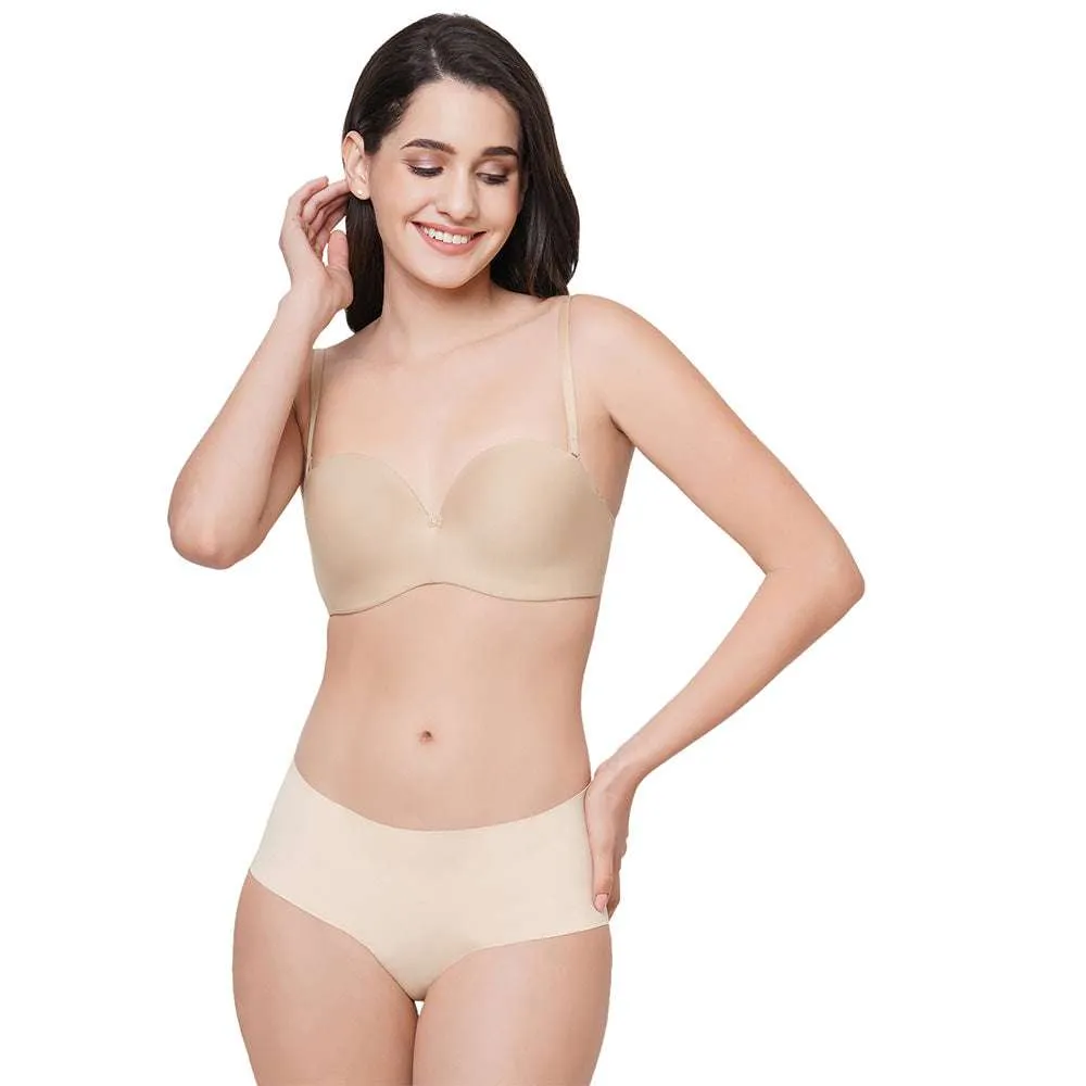 Basic Mold Padded Wired  Half Cup Everyday Wear Strapless Multiway Bra - Beige