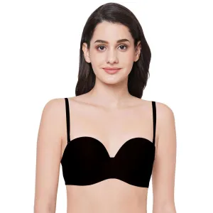 Basic Mold Padded Wired Half Cup Everyday Wear Strapless Multiway Bra - Black