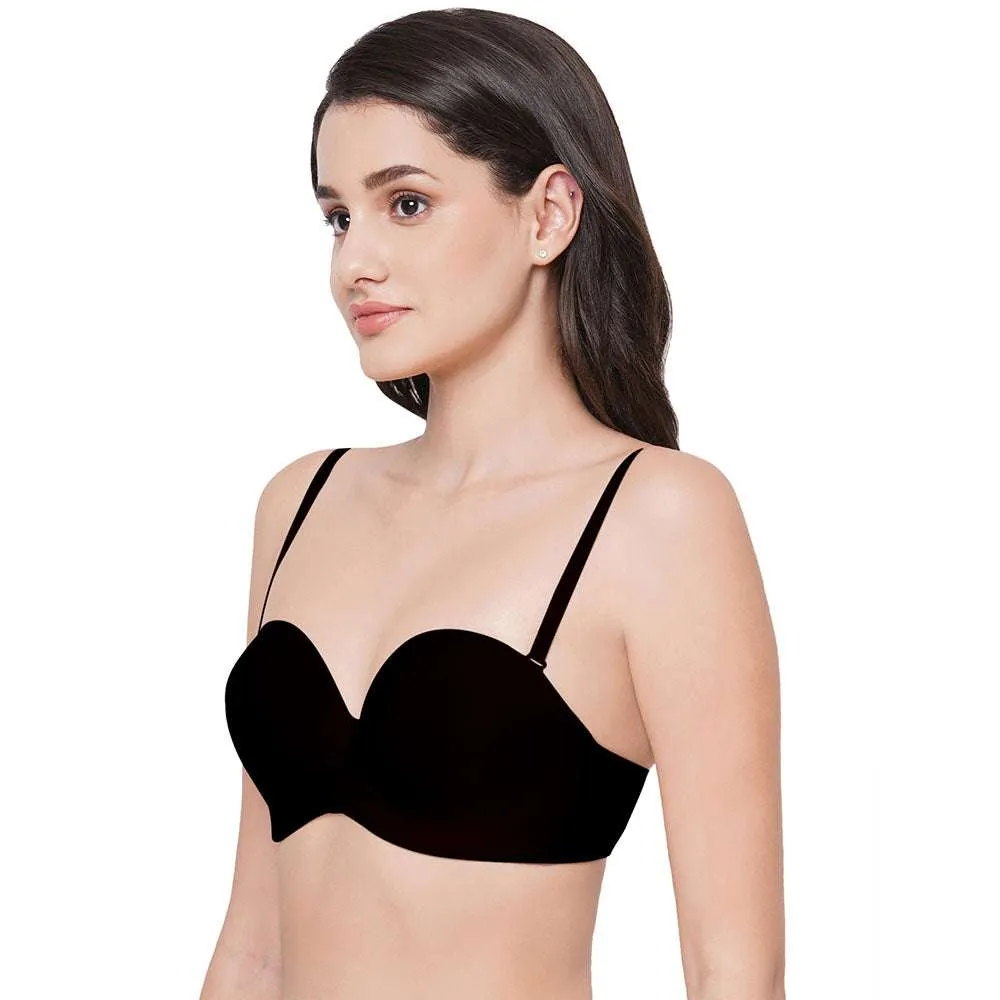 Basic Mold Padded Wired Half Cup Everyday Wear Strapless Multiway Bra - Black