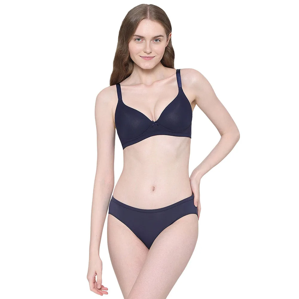 BASICS Zoe Padded Non-wired 3/4th Cup Everyday Wear Comfort Fit T-shirt Bra - Navy Blue