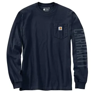 Carhartt 105041 Men's Relaxed Fit Heavyweight Long-Sleeve Pocket Logo Graphic T - Small Regular - Navy