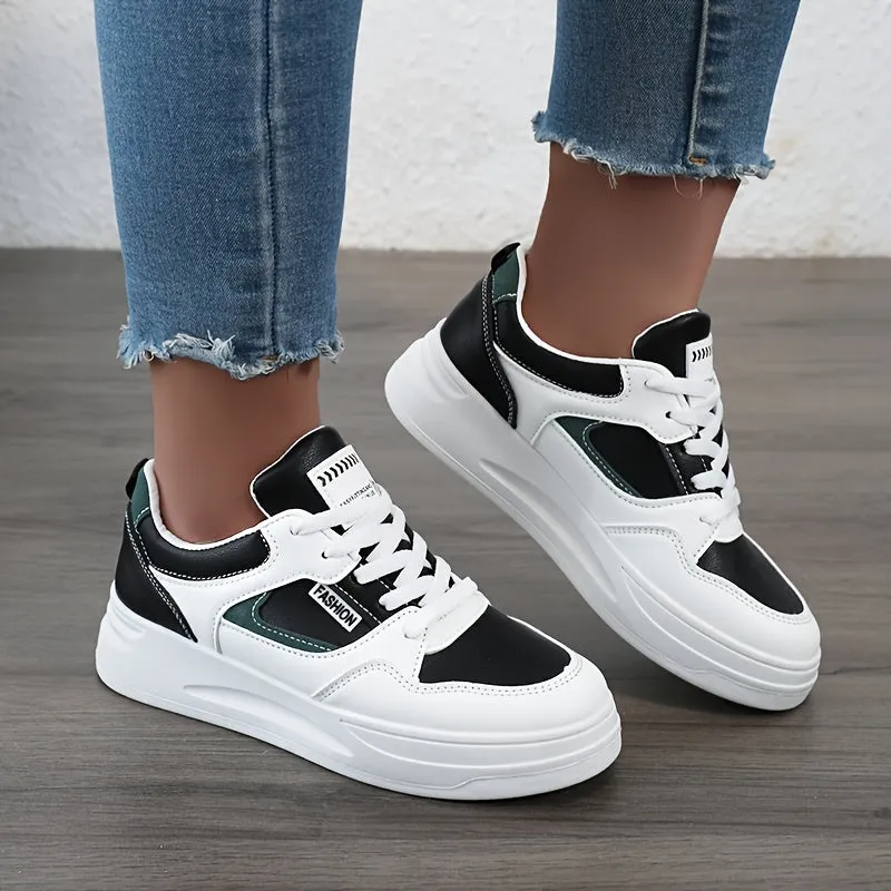 Chic Womens Comfort Platform Sneakers - Cushioned Low Tops for Everyday Wear, Lace-Up Colorblock Design