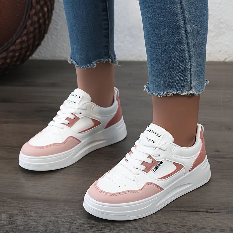 Chic Womens Comfort Platform Sneakers - Cushioned Low Tops for Everyday Wear, Lace-Up Colorblock Design