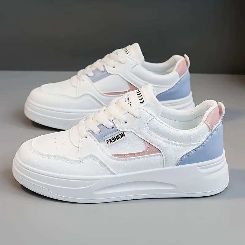 Chic Womens Comfort Platform Sneakers - Cushioned Low Tops for Everyday Wear, Lace-Up Colorblock Design