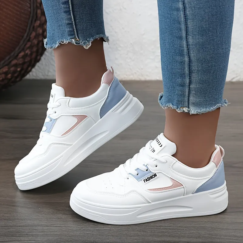 Chic Womens Comfort Platform Sneakers - Cushioned Low Tops for Everyday Wear, Lace-Up Colorblock Design