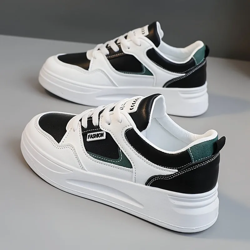 Chic Womens Comfort Platform Sneakers - Cushioned Low Tops for Everyday Wear, Lace-Up Colorblock Design