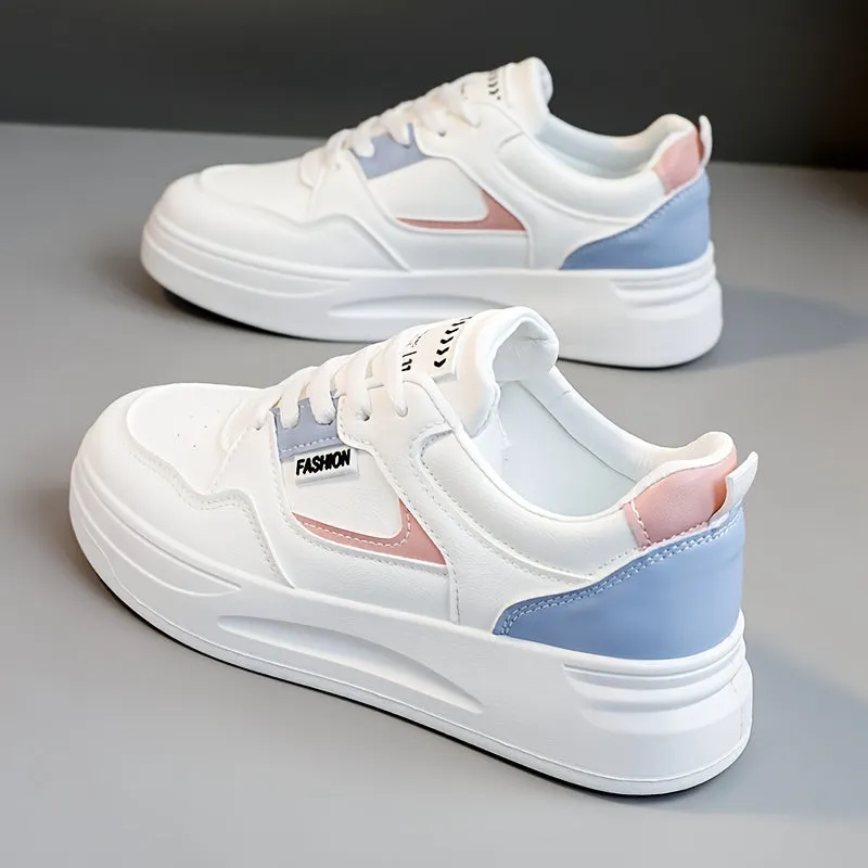 Chic Womens Comfort Platform Sneakers - Cushioned Low Tops for Everyday Wear, Lace-Up Colorblock Design