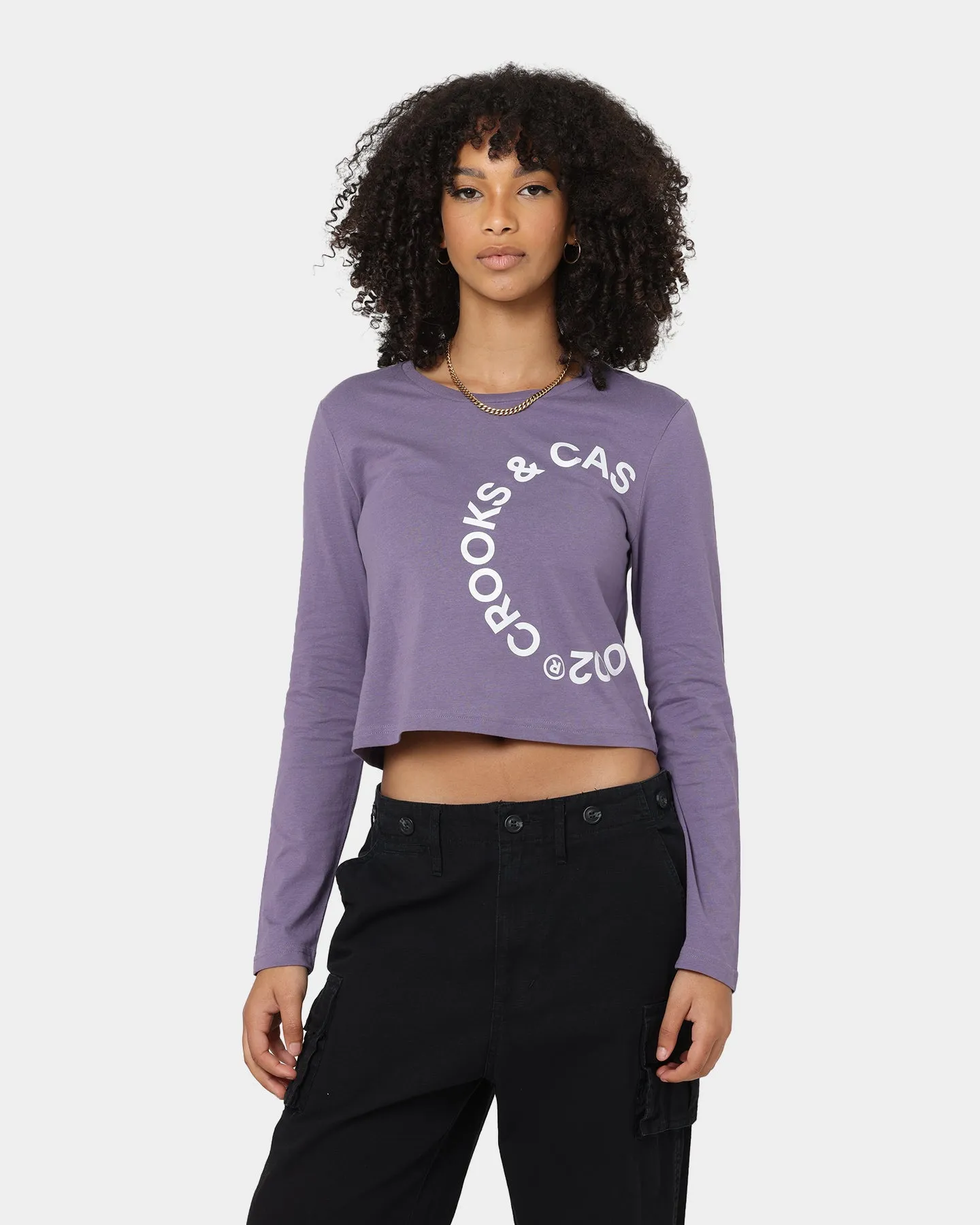 Crooks & Castles Women's Cut Off Long Sleeve T-Shirt Purple