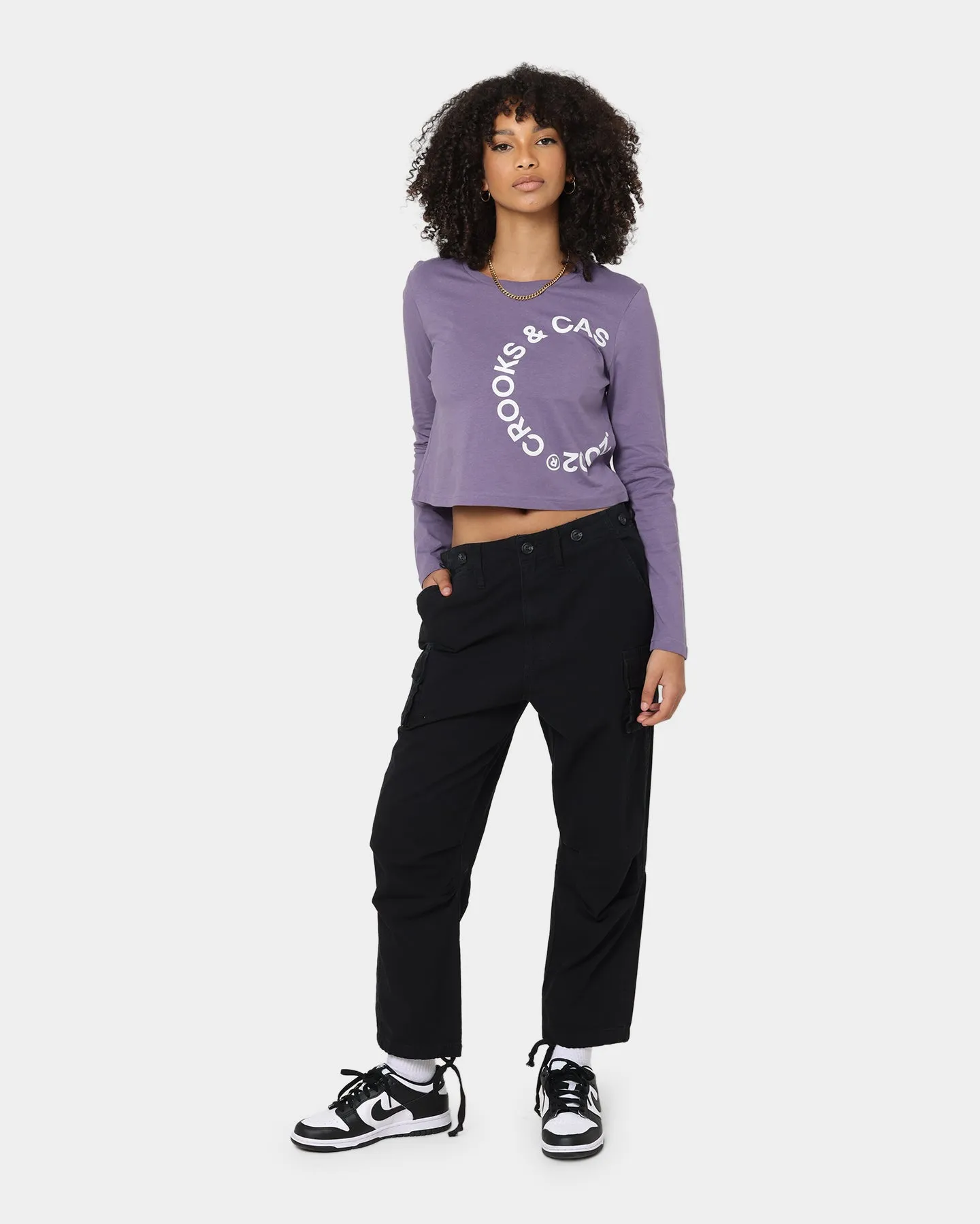 Crooks & Castles Women's Cut Off Long Sleeve T-Shirt Purple