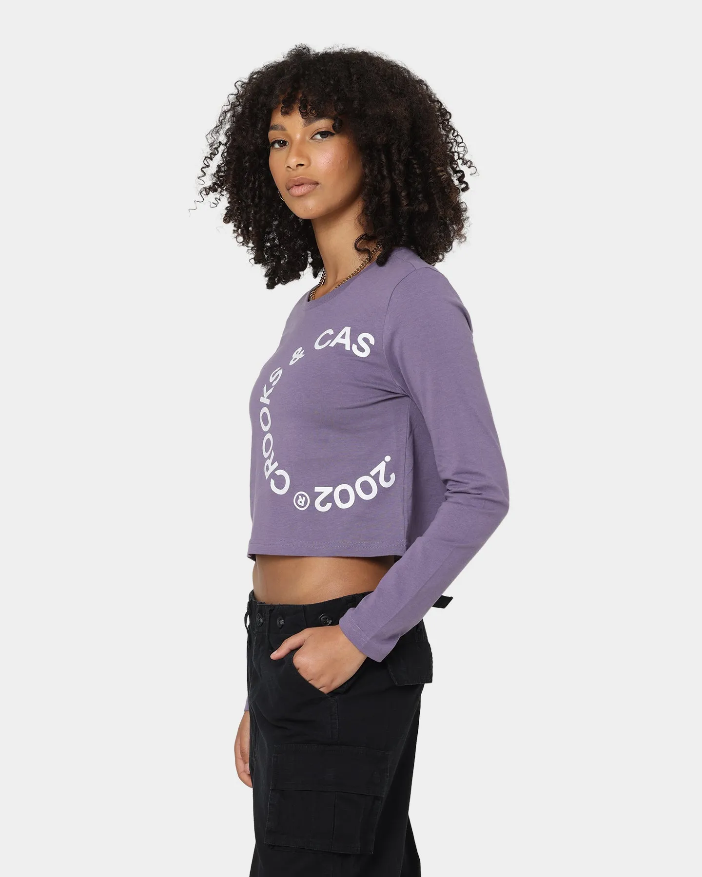 Crooks & Castles Women's Cut Off Long Sleeve T-Shirt Purple