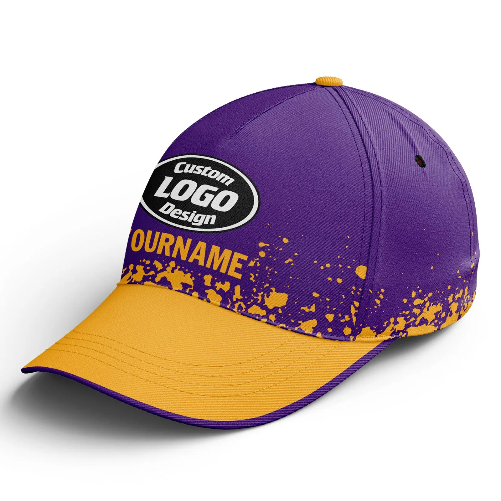 Custom Purple Yellow Hat Sport Design Cap Stitched Adjustable Personalized YW061-D020231-4