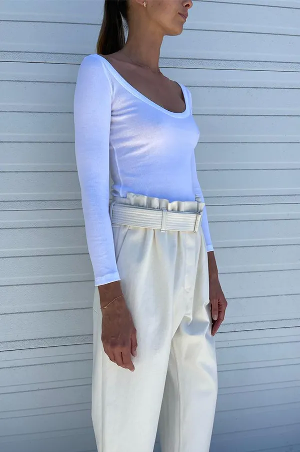 Deep Scoop Blouse in White