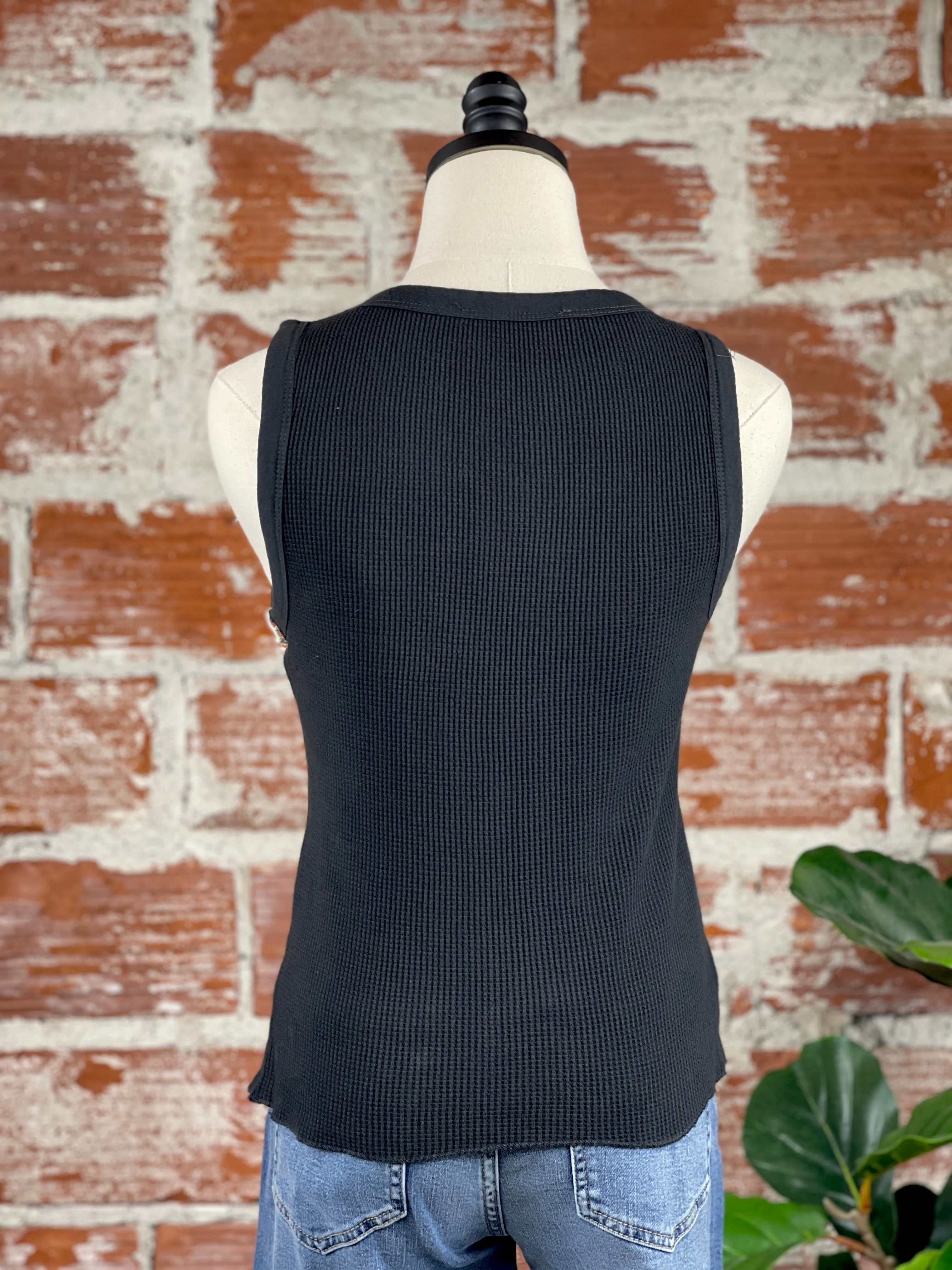 Dex Waffle Knit Tank in Black