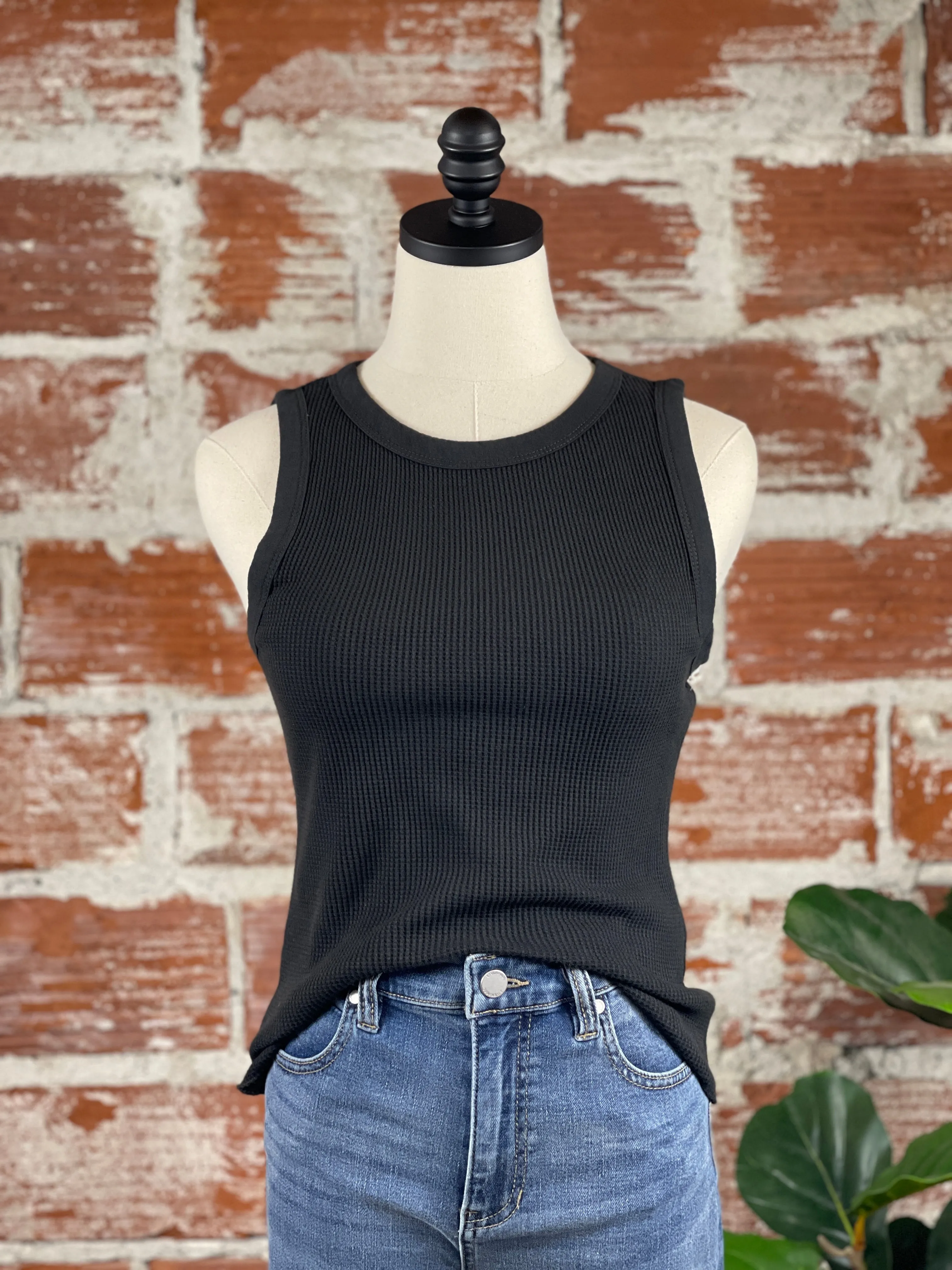 Dex Waffle Knit Tank in Black