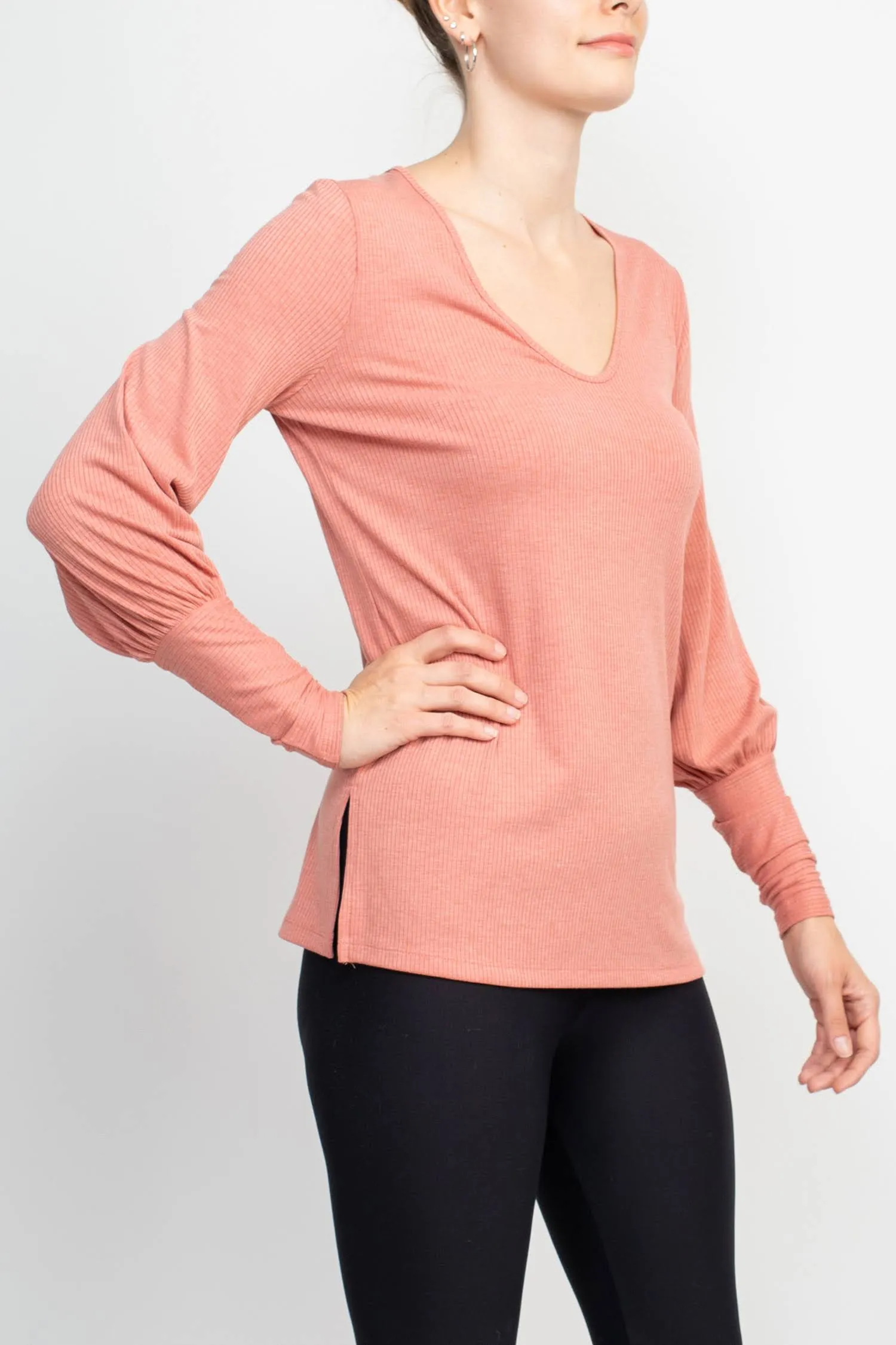 Ellen Tracy Scoop Neck Blouson Long Sleeve Solid Knit Jersey Top