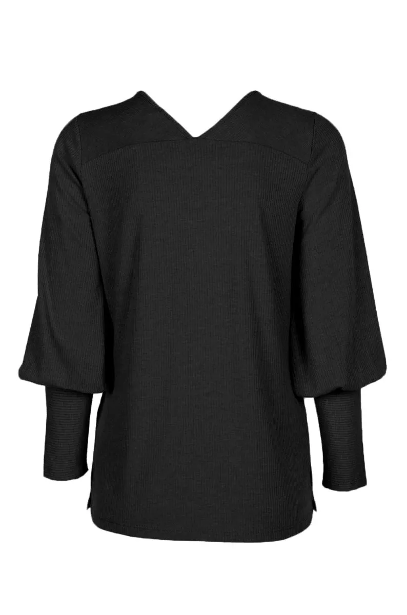 Ellen Tracy Scoop Neck Blouson Long Sleeve Solid Knit Jersey Top