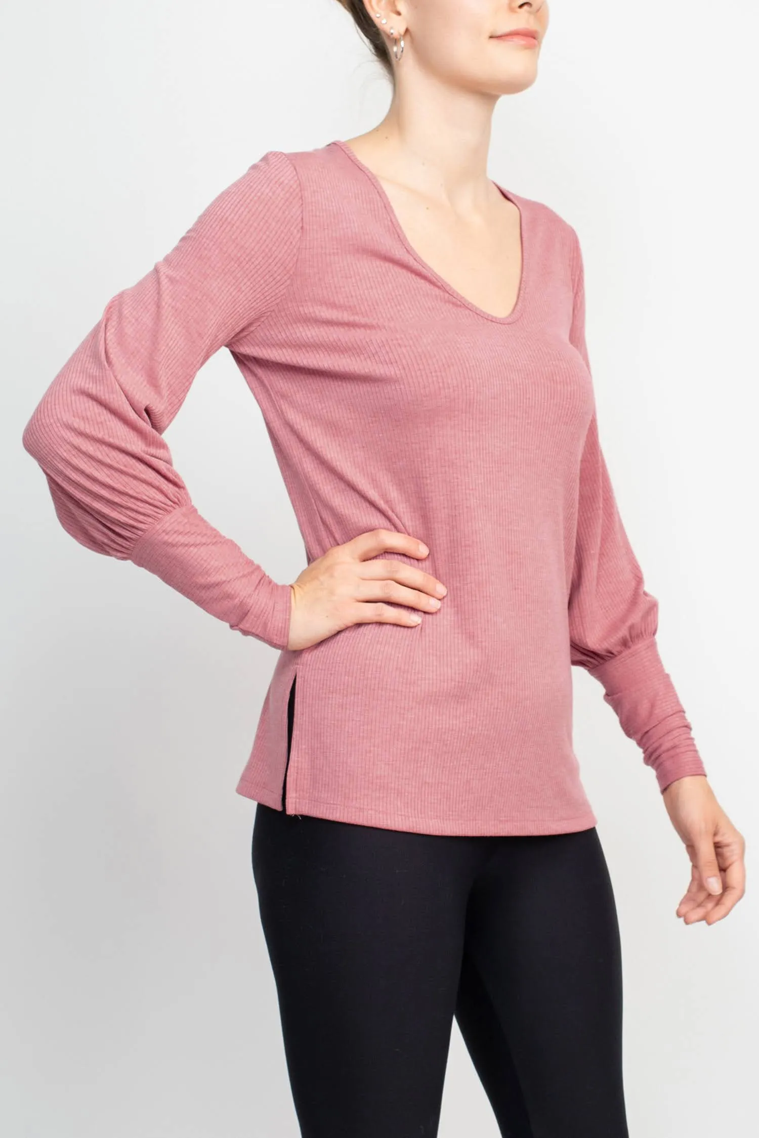 Ellen Tracy Scoop Neck Blouson Long Sleeve Solid Knit Jersey Top