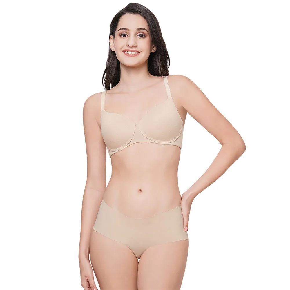 Essentials Padded Non-wired 3/4th Cup Everyday Wear Cotton Blend T-Shirt Bra - Beige