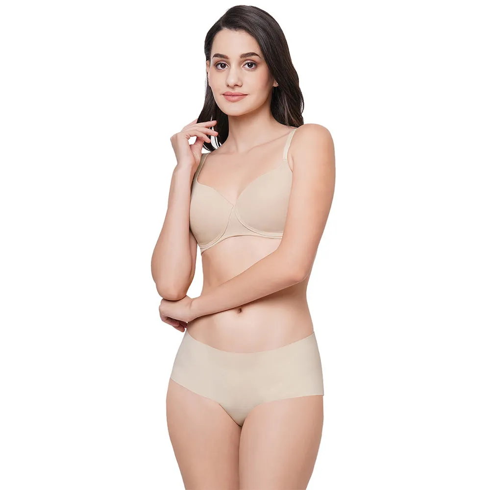 Essentials Padded Non-wired 3/4th Cup Everyday Wear Cotton Blend T-Shirt Bra - Beige