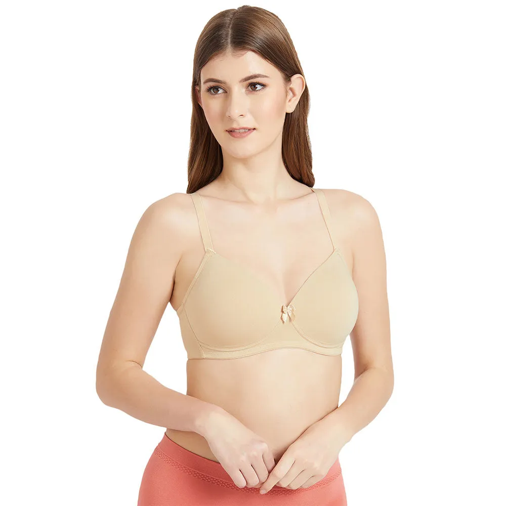 Essentials Padded Non-wired Full Cup Everyday Wear Cotton Blend T-Shirt Bra - Beige