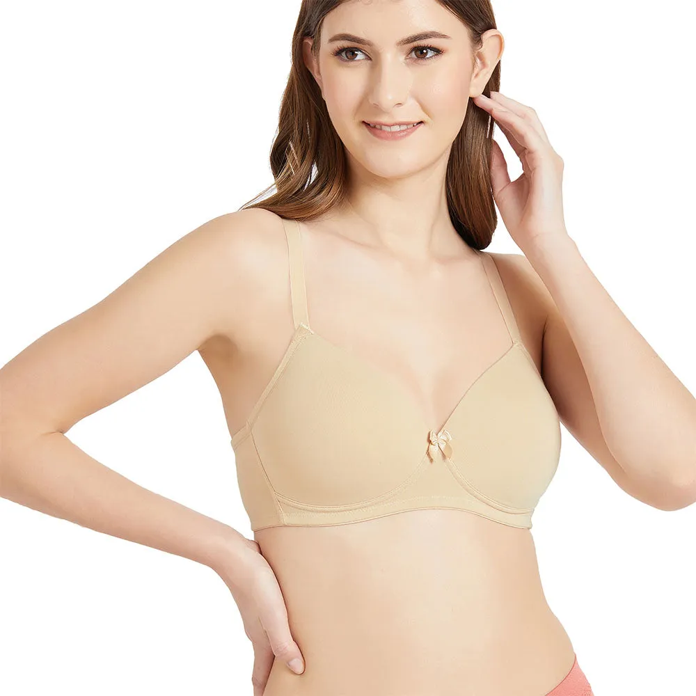 Essentials Padded Non-wired Full Cup Everyday Wear Cotton Blend T-Shirt Bra - Beige