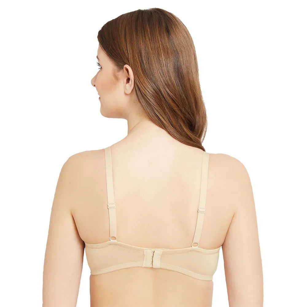 Essentials Padded Non-wired Full Cup Everyday Wear Cotton Blend T-Shirt Bra - Beige