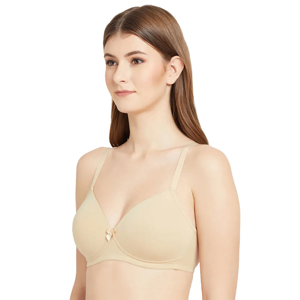 Essentials Padded Non-wired Full Cup Everyday Wear Cotton Blend T-Shirt Bra - Beige