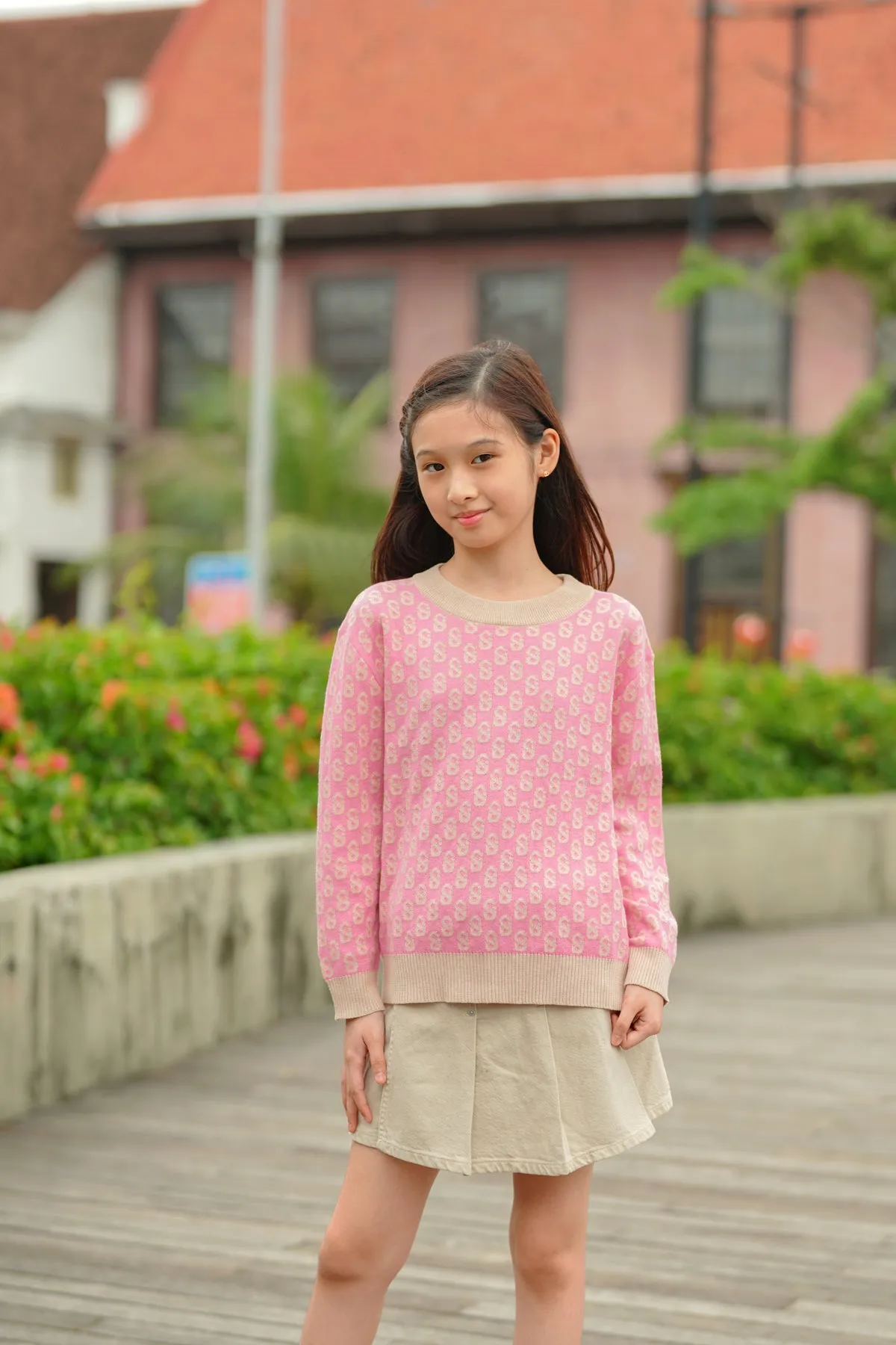 Everyday Kids Monogram Sweater - Flamingo