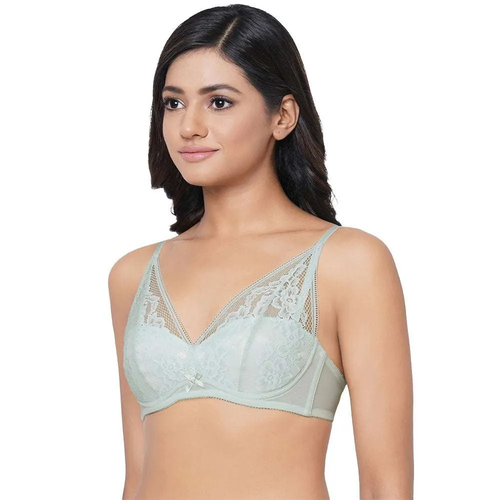 Evy Lace Padded Wired 3/4th Coverage Lacy Bralette Bra - Mint Green