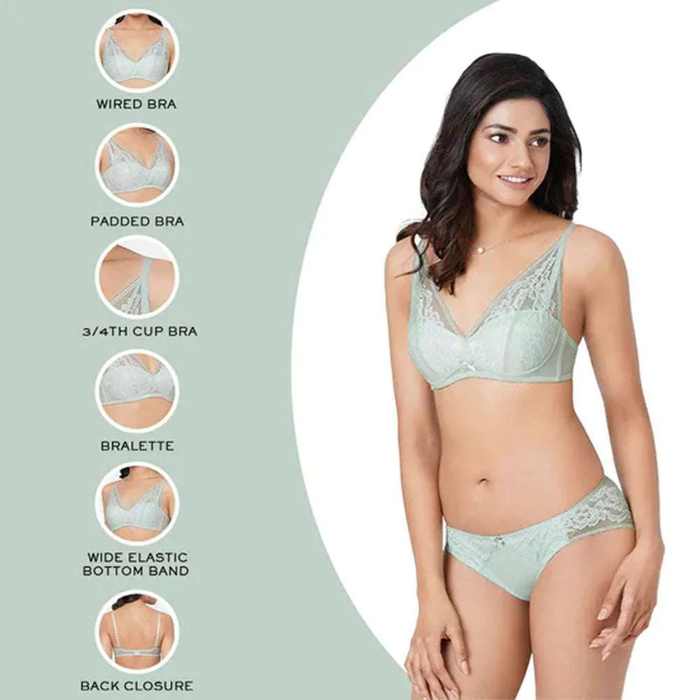 Evy Lace Padded Wired 3/4th Coverage Lacy Bralette Bra - Mint Green