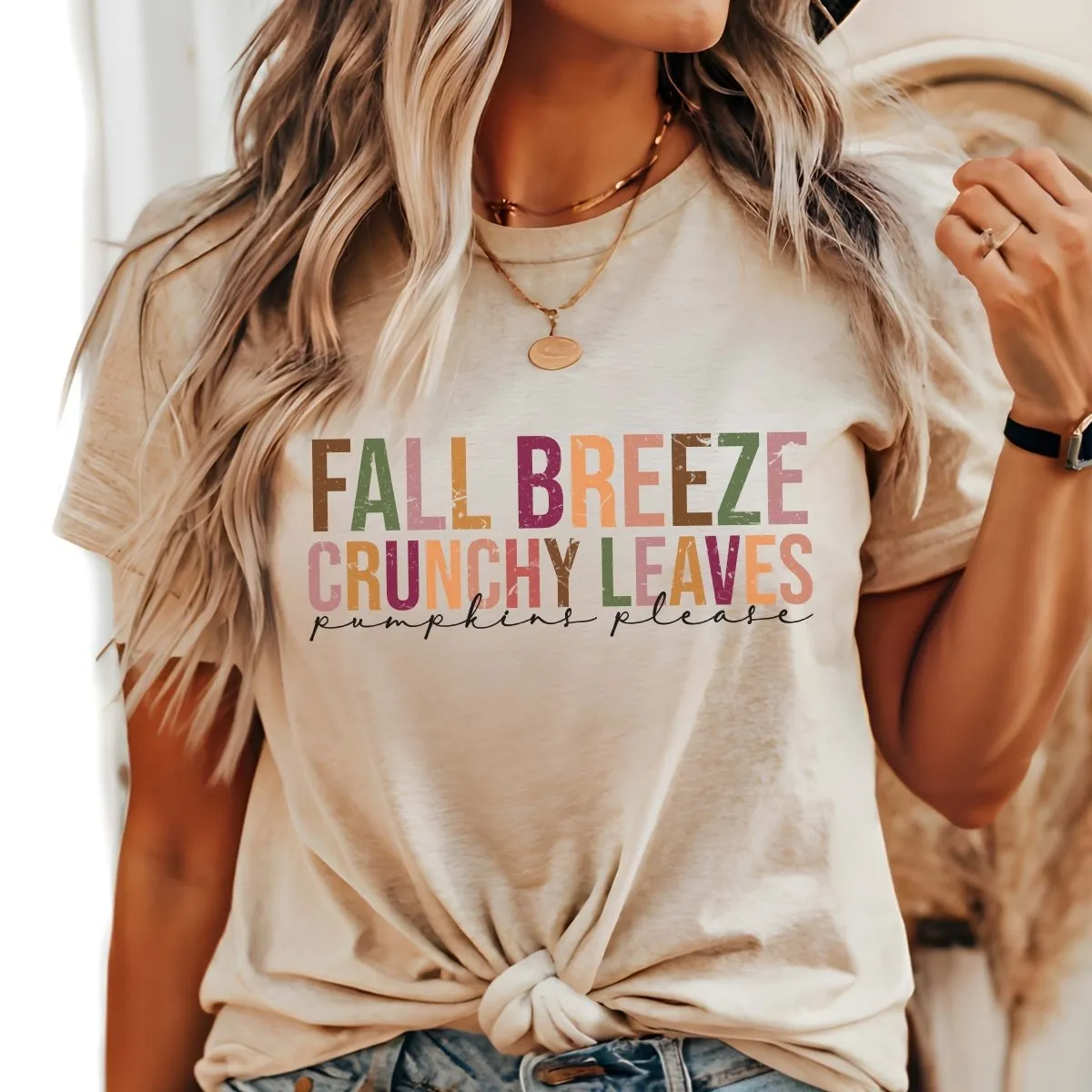 Fall Breeze Crunch Leaves Wholesale Bella Graphic Tee - Fast Shipping