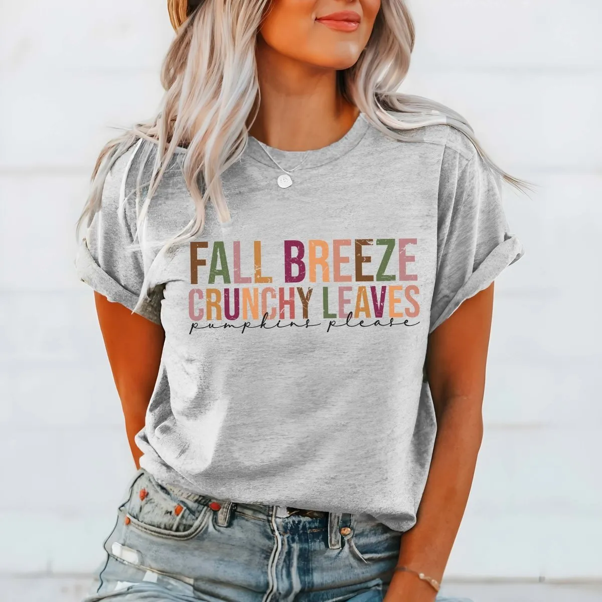 Fall Breeze Crunch Leaves Wholesale Bella Graphic Tee - Fast Shipping