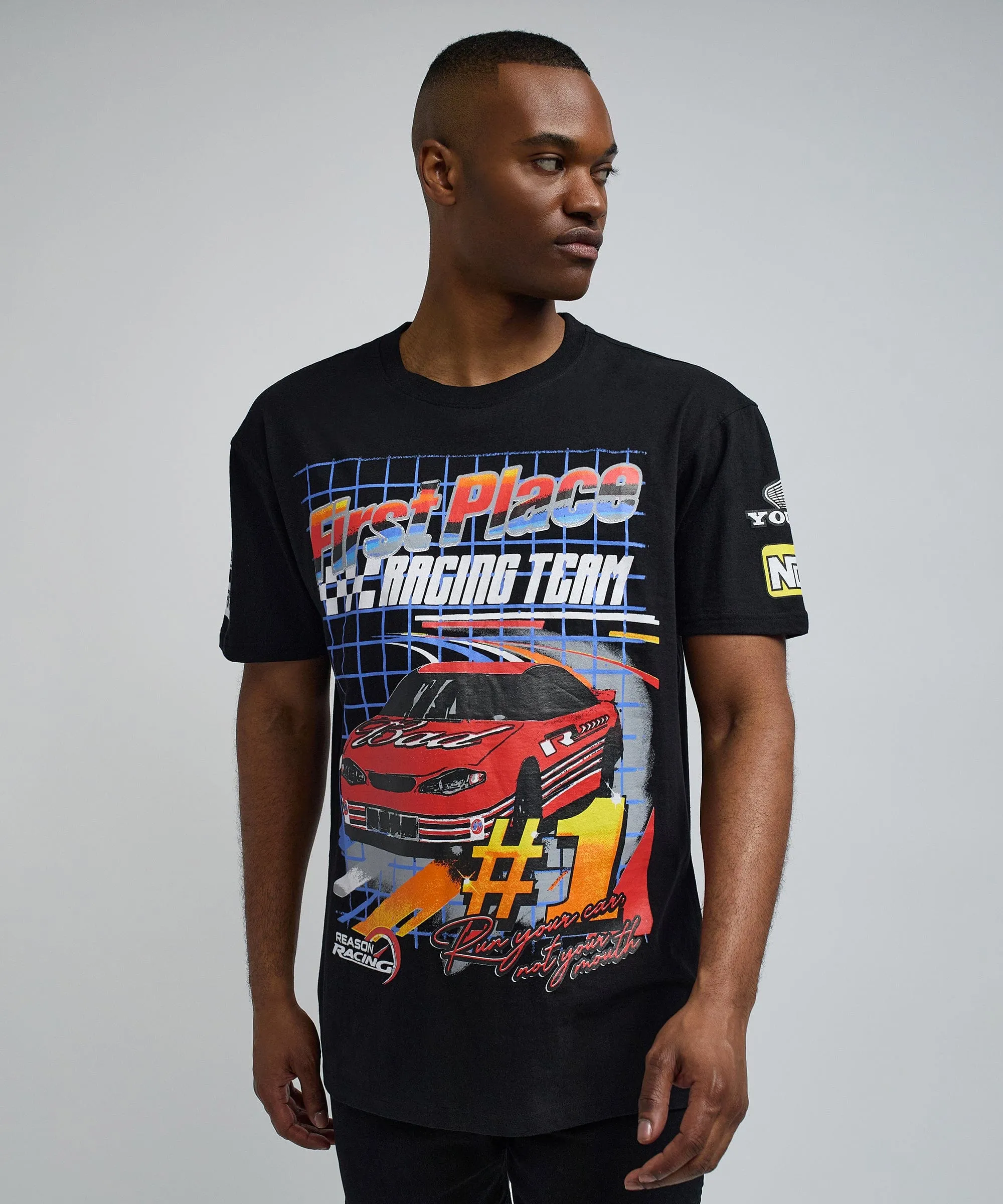 Foreign Racing Speed Short Sleeve Graphic Print Tee - Black