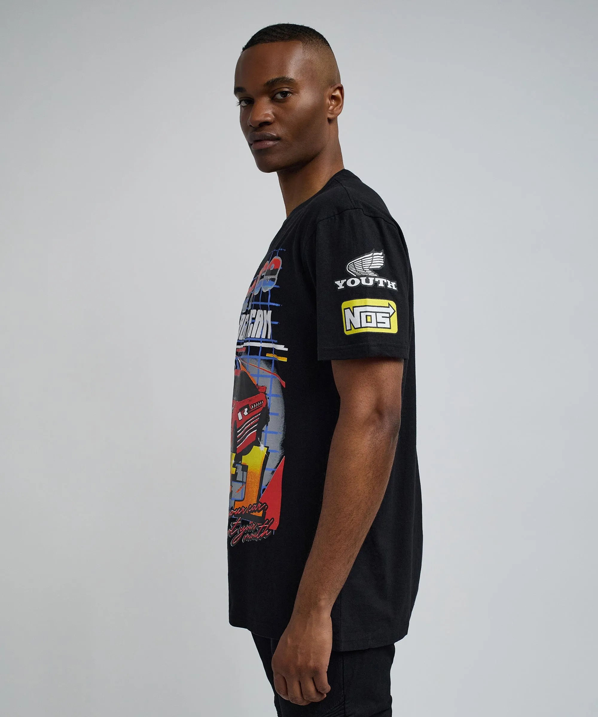 Foreign Racing Speed Short Sleeve Graphic Print Tee - Black