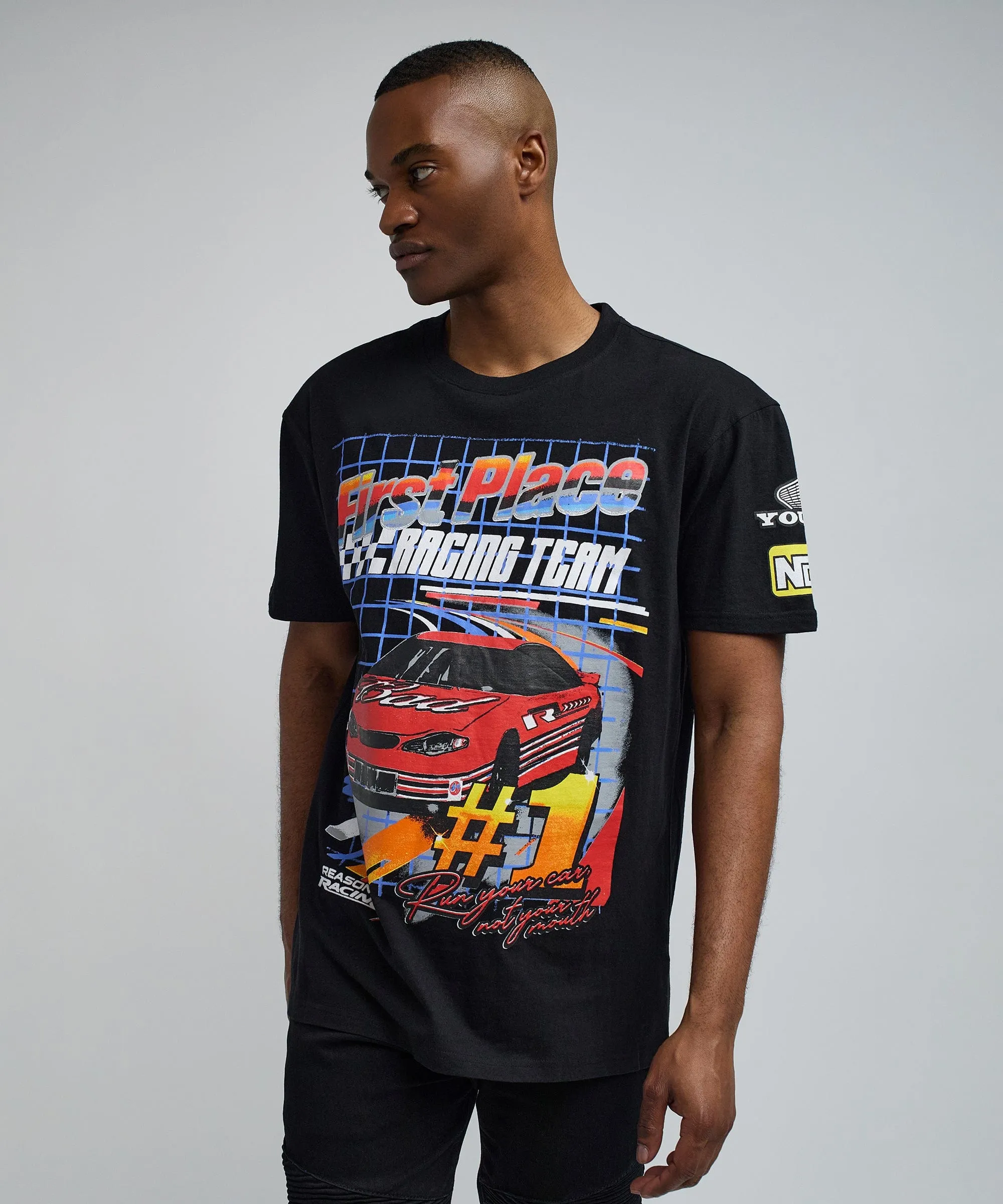 Foreign Racing Speed Short Sleeve Graphic Print Tee - Black