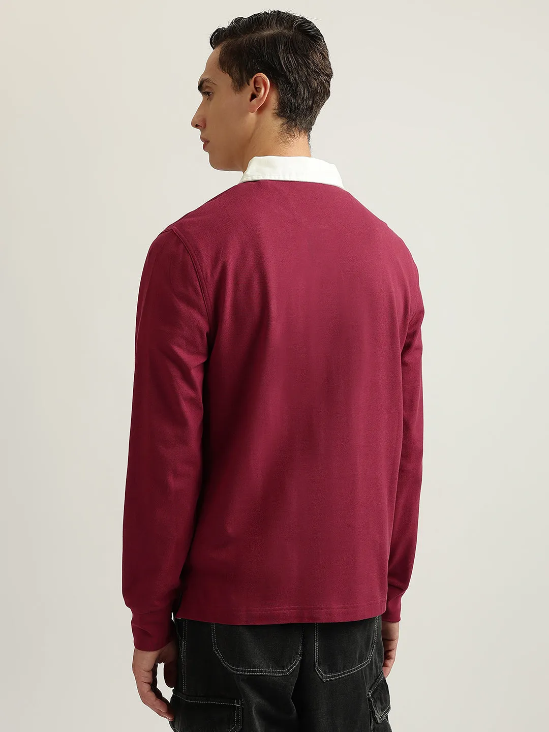 Gant Men Maroon Solid Collared Full Sleeves Polo T-Shirt