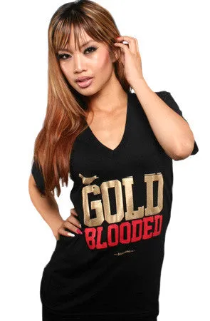 Gold Blooded (Women's Black/Red V-Neck)