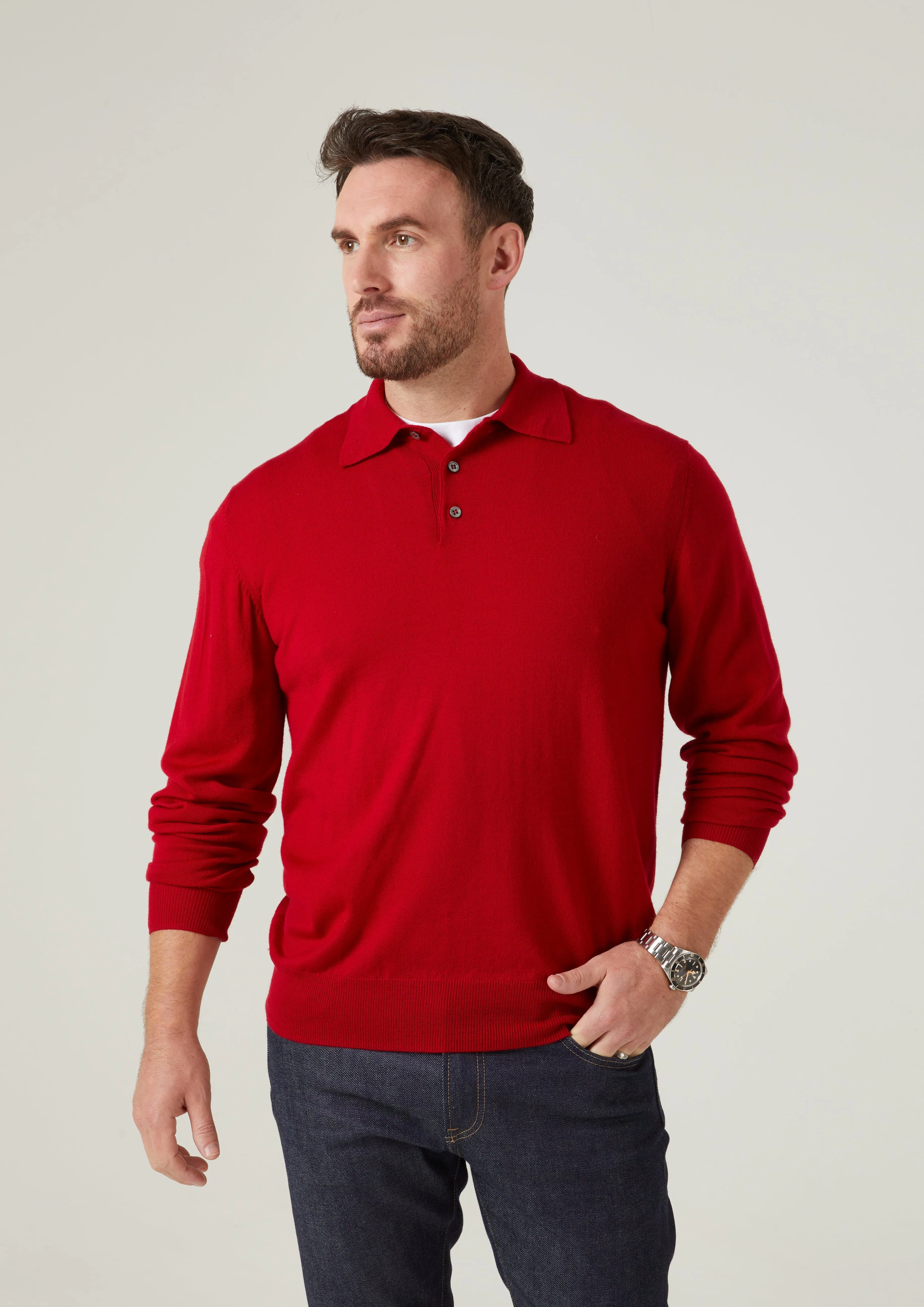 Hindhead Men's Merino Wool Polo Shirt in Chianti - Regular Fit