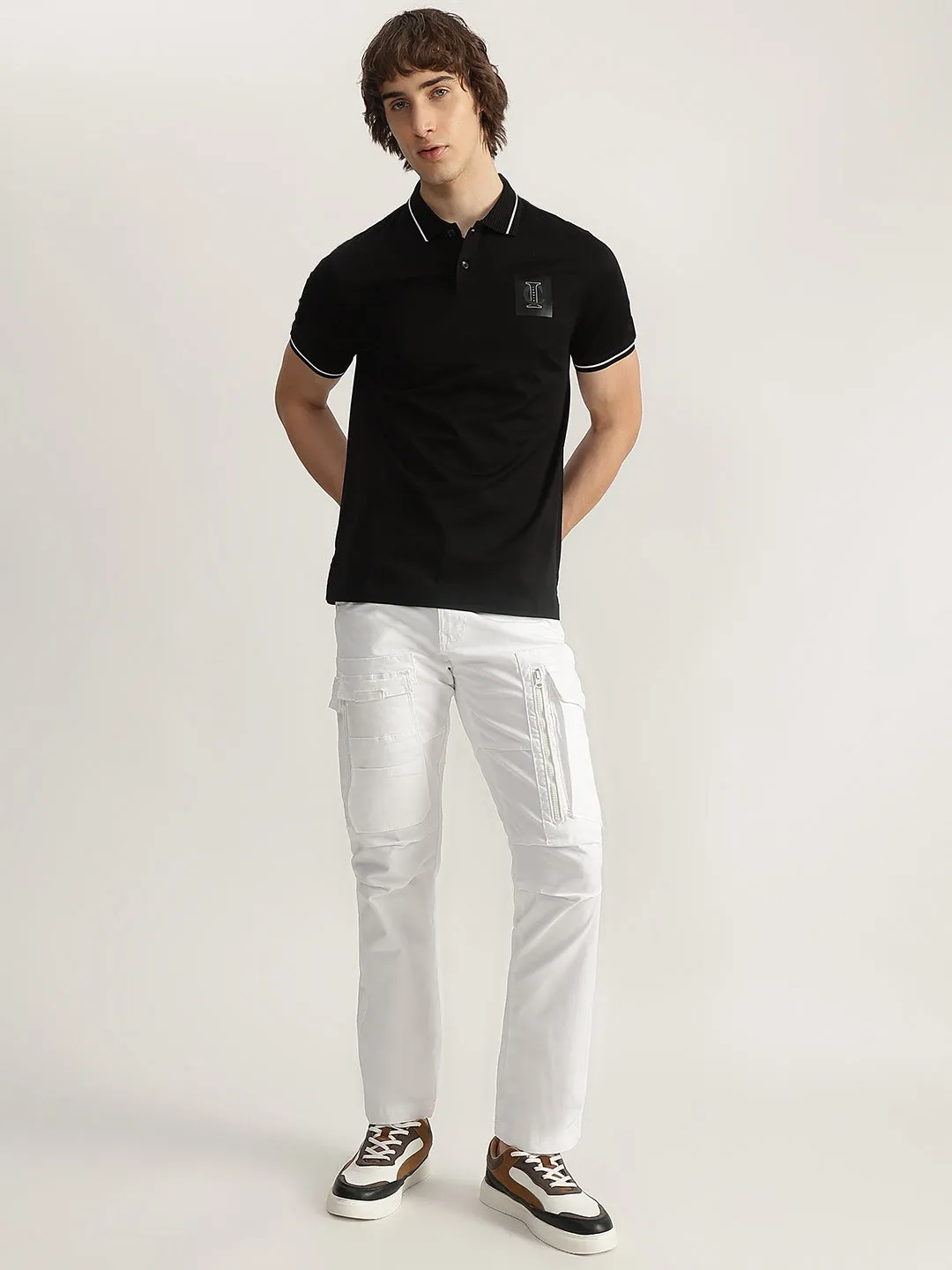 Iconic Men Black Solid Polo Neck Short Sleeves T-Shirt