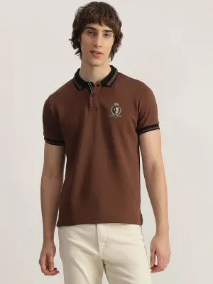 Iconic Men Brown Solid Polo Neck Short Sleeves T-Shirt