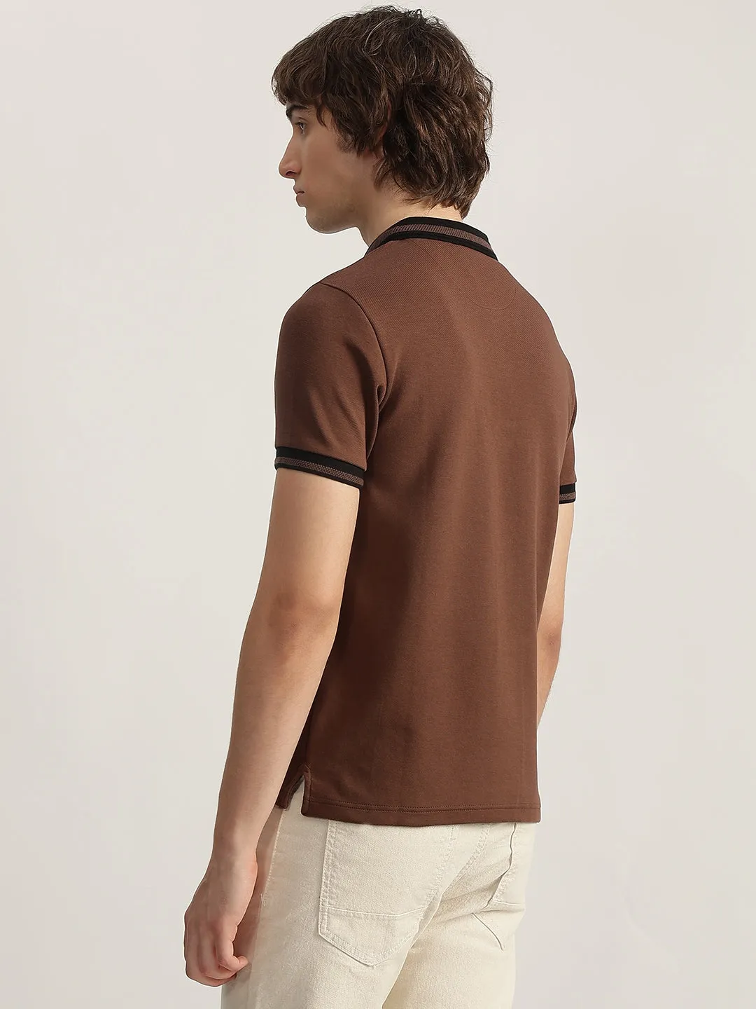 Iconic Men Brown Solid Polo Neck Short Sleeves T-Shirt