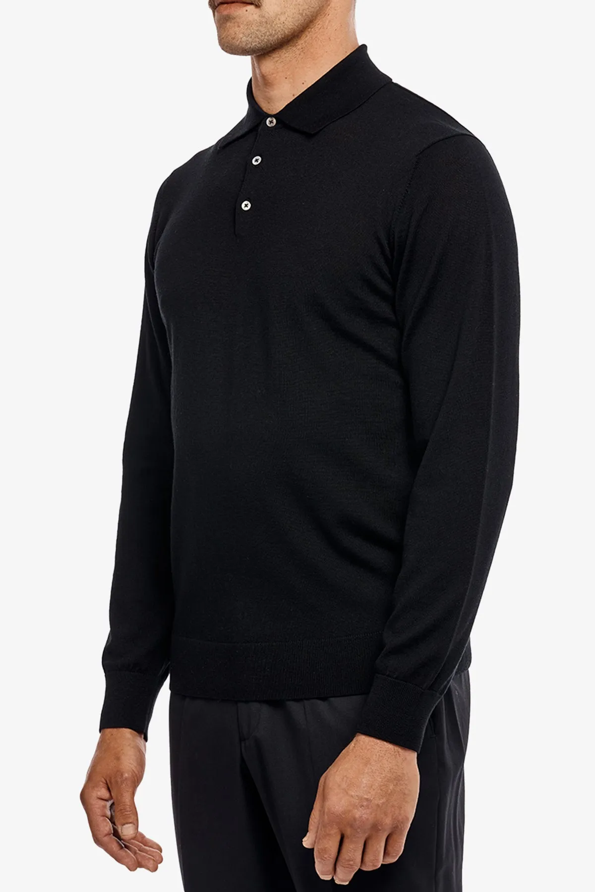 Kelvin - Black Long Sleeve Knit Polo